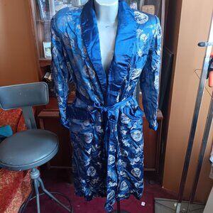 Vintage 42 Large Dragon Satin Kimono Robe Smoking Jacket Solz Squirrel Asian